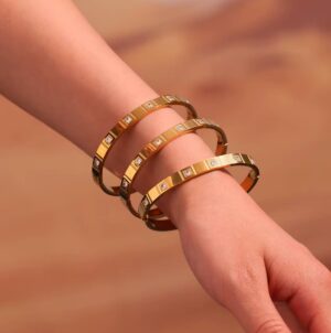 Gold Plated Kada With Stones